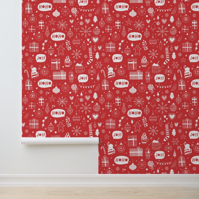 Feestelijke rode kerstcadeaus Decoraties Behang (Applicatie)