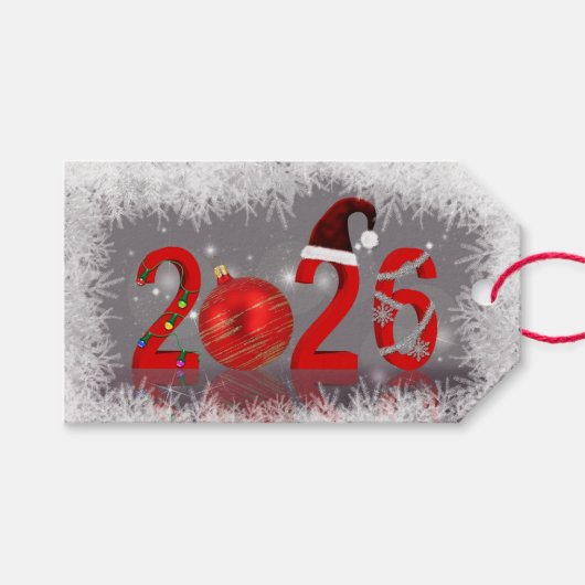 Feestelijke Rode Kerstmis 2026 Nieuwjaar Cadeaulabel (Voorkant (Horizontaal))