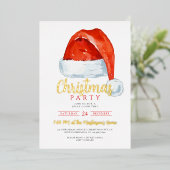 Feestelijke rode kerstmuts kerstfeest folie uitnodiging (Staand Voorkant)