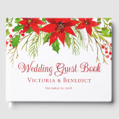 Feestelijke rode kerstpunsettia bruiloft gastenboek (Voorkant)