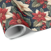 Feestelijke rode kerstpunsettia gebreide bloem cadeaupapier (Rol Hoek)