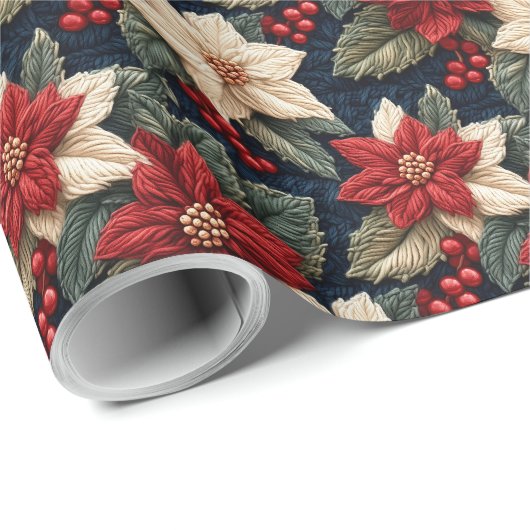 Feestelijke rode kerstpunsettia gebreide bloem cadeaupapier (Rol Hoek)