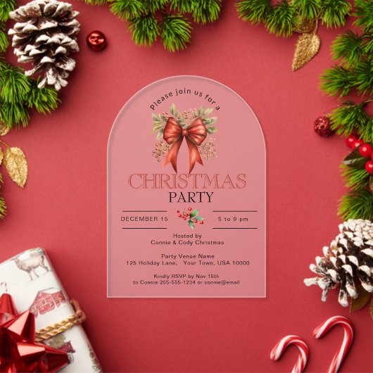 FEestelijke RODE KERSTSLUITING KERSTPARTY Acryl Uitnodigingen (Insity (Feestdagen))