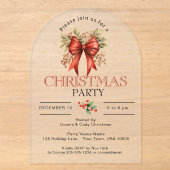 FEestelijke RODE KERSTSLUITING KERSTPARTY Acryl Uitnodigingen (Voorkant)