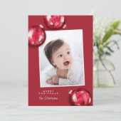 Feestelijke rode kerstversiering Foto Feestdagenkaart (Staand voorkant)