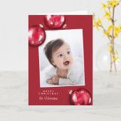 Feestelijke rode kerstversiering Foto Kaart (Gele Bloem)