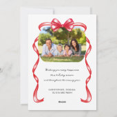 Feestelijke rode lint boog gebogen 2 foto kerst feestdagenkaart (Achterkant)