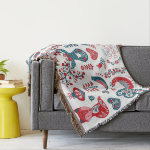 Feestelijke Rode Marine Kerstmis Scandinavische vo Deken