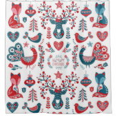 Feestelijke Rode Marine Kerstmis Scandinavische vo Douchegordijn (Voorkant)