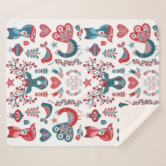 Feestelijke Rode Marine Kerstmis Scandinavische vo Sherpa Deken (Voorkant (horizontaal))