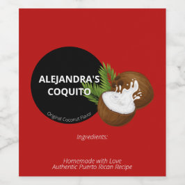 Feestelijke rode moderne kokosnoot splash Coquito  Wijn Etiket