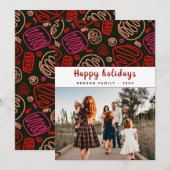 Feestelijke rode one line art Kerstfamiliefoto Feestdagenkaart (Voorkant / Achterkant)