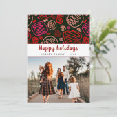 Feestelijke rode one line art Kerstfamiliefoto Feestdagenkaart (Staand voorkant)