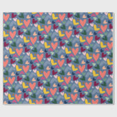 Feestelijke rode perzik blush roze blauw hart patr cadeaupapier (Vlak)