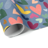 Feestelijke rode perzik blush roze blauw hart patr cadeaupapier (Rol Hoek)