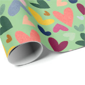 Feestelijke rode perzik blush roze blauw hart patr cadeaupapier (Rol Hoek)