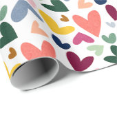 Feestelijke rode perzik blush roze blauw hart patr cadeaupapier (Rol Hoek)