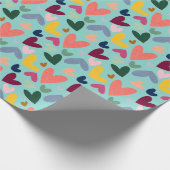 Feestelijke rode perzik blush roze blauw hart patr cadeaupapier (Hoek)