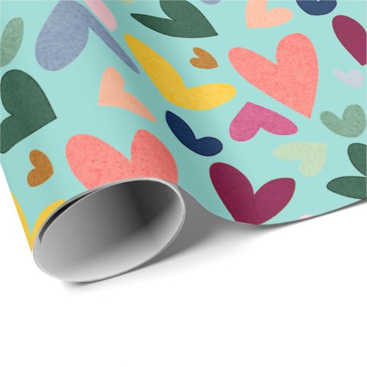 Feestelijke rode perzik blush roze blauw hart patr cadeaupapier (Rol Hoek)