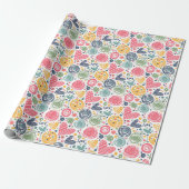 Feestelijke rode perzik blush roze blauw hart patr cadeaupapier (Uitgerold)