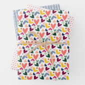 Feestelijke rode perzik blush roze blauw hart patr inpakpapier vel (In situ)