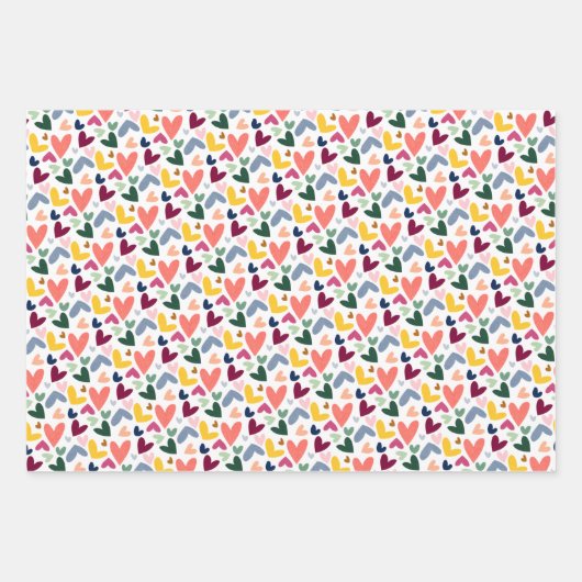 Feestelijke rode perzik blush roze blauw hart patr inpakpapier vel (Voorkant)