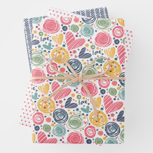 Feestelijke rode perzik blush roze blauw hart patr inpakpapier vel (In situ)