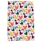 Feestelijke rode perzik blush roze blauw hart patr medium cadeauzakje (Voorkant)