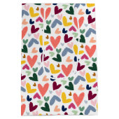 Feestelijke rode perzik blush roze blauw hart patr medium cadeauzakje (Achterkant)