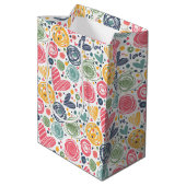 Feestelijke rode perzik blush roze blauw hart patr medium cadeauzakje (Achterkant Gekanteld)