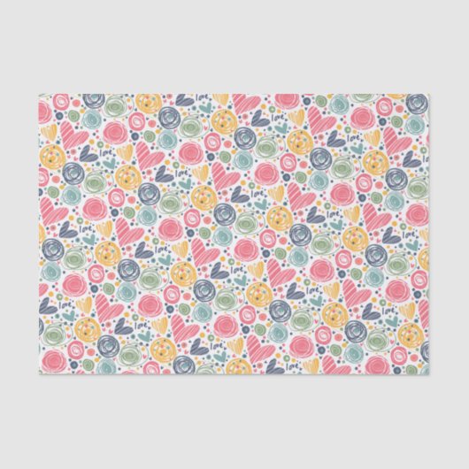 Feestelijke rode perzik blush roze blauw hart patr tissuepapier (Voorkant)