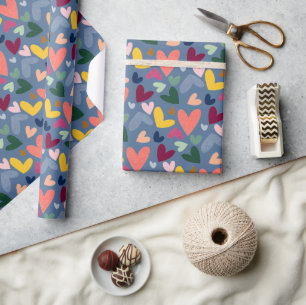 Feestelijke Rode Perzik Blush Roze Blauwe Hart Pat Cadeaupapier