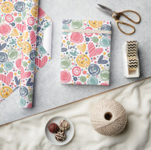 Feestelijke Rode Perzik Blush Roze Blauwe Hart Pat Cadeaupapier