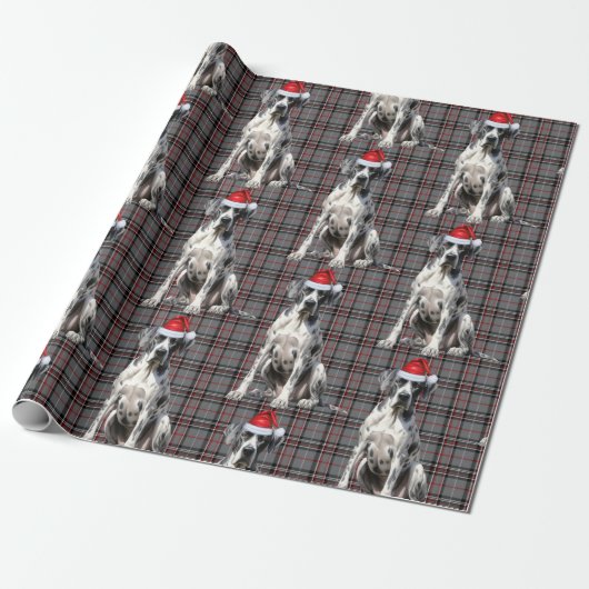 Feestelijke rode plaid en grote Deense hond Kerstm Cadeaupapier (Uitgerold)