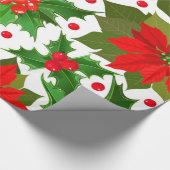 Feestelijke Rode Poinsettia Bloem & Kerst Holly Cadeaupapier (Hoek)
