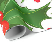 Feestelijke Rode Poinsettia Bloem & Kerst Holly Cadeaupapier (Rol Hoek)