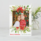 Feestelijke Rode Poinsettia Bloemen Kerst Kinder F Feestdagenkaart (Staand voorkant)