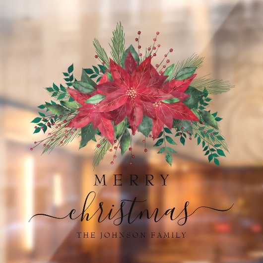 Feestelijke Rode Poinsettia Bloemen Vrolijk Kerstf Raamsticker (Vel 2)