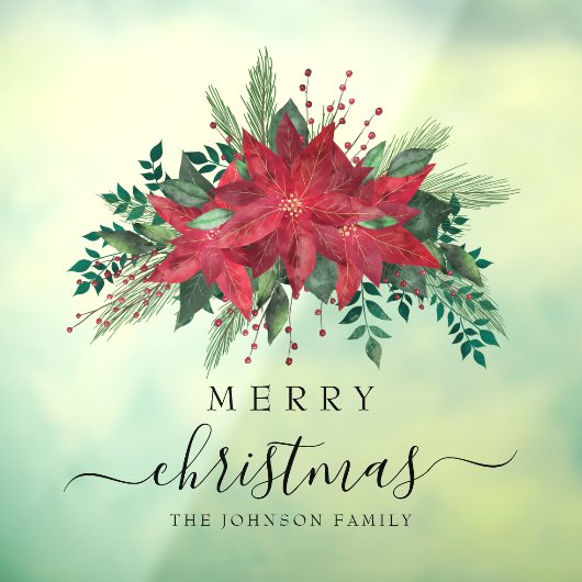 Feestelijke Rode Poinsettia Bloemen Vrolijk Kerstf Raamsticker (Vel 3)