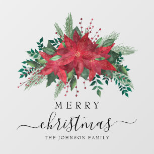 Feestelijke Rode Poinsettia Bloemen Vrolijk Kerstf Raamsticker