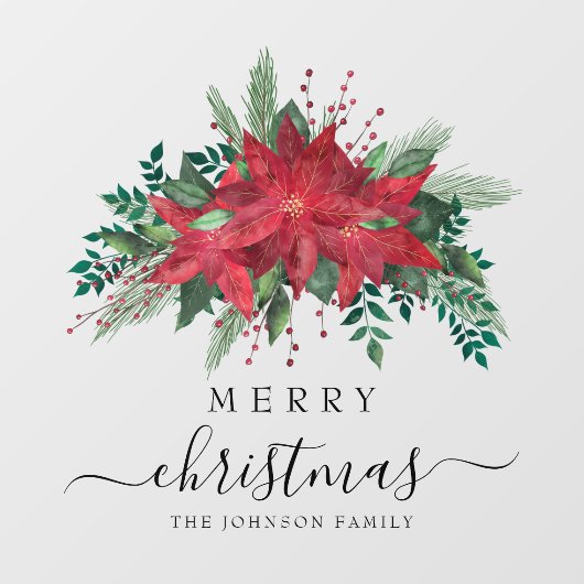 Feestelijke Rode Poinsettia Bloemen Vrolijk Kerstf Raamsticker (Vel)