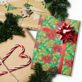 Feestelijke rode poinsettia bloemenpatroon cadeaupapier