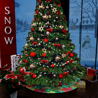 Feestelijke rode poinsettia bloemenpatroon kerstboom rok