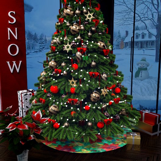 Feestelijke rode poinsettia bloemenpatroon kerstboom rok