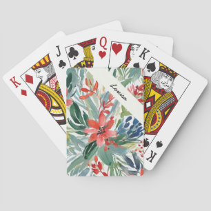 Feestelijke Rode Poinsettia Elegante Waterverf Blo Pokerkaarten