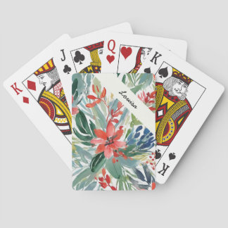 Feestelijke Rode Poinsettia Elegante Waterverf Blo Pokerkaarten
