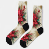 Feestelijke Rode Poinsettia Glitter Floral Crew So Sokken (Links)