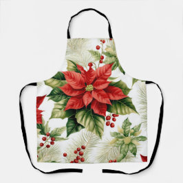 Feestelijke rode poinsettia Holly Berry Kerstmis Schort