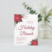 Feestelijke rode poinsettia kerst brunch uitnodigi briefkaart (Staand voorkant)