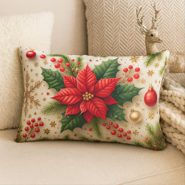 Feestelijke Rode Poinsettia Kerst  Buitenkussen